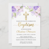 Elegante Wasserfarbe Lila Blumendelle Taufe Einladung (Vorderseite)