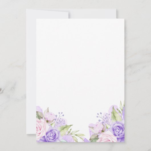 Elegante Wasserfarbe Lila Blumendelle Taufe Einladung (Rückseite)