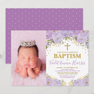 Elegante Wasserfarbe Lila Blumenlavender Taufe Einladung