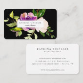Elegante Wasserfarbe Lila Cassis Floral Schwarz Visitenkarte (Vorne/Hinten)