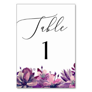 Elegante Wasserfarbe lila florale Schrift Hochzeit Tischnummer