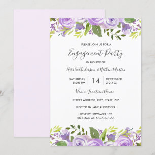 Elegante Wasserfarbe Lila Florale Verlobungsparty Einladung