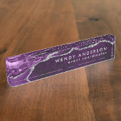 Elegante Wasserfarbe Lila Silber Glitzer Agate Namensplakette (Seite)