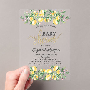 Elegante Wasserfarbe-Limonen-Blumen-Baby-Party Acryleinladungen