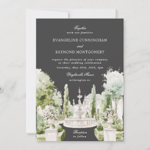 Elegante Wasserfarbe Manor Garten Graue Hochzeit Einladung