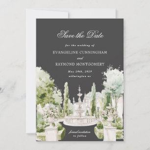 Elegante Wasserfarbe Manor-Garten-Hochzeit Grau Save The Date