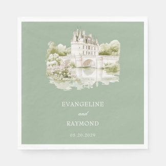 Elegante Wasserfarbe Manor-Garten-Hochzeit Serviette