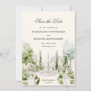 Elegante Wasserfarbe Manor-Garten-Hochzeitsfoto Save The Date