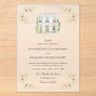 Elegante Wasserfarbe Manor Rokoko-Hochzeit Acryleinladungen