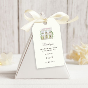 Elegante Wasserfarbe Manor Rokoko-Hochzeit Geschenkanhänger
