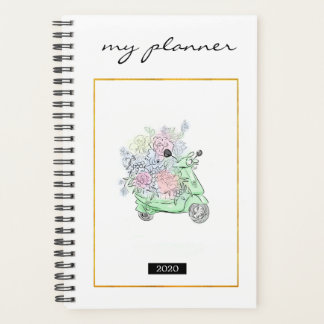 Elegante Wasserfarbe Moderne grüne Blume Golg Bike Planer