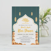 Elegante Wasserfarbe Moschee-Minarette Iftar-Abend Einladung (Stehend Vorderseite)