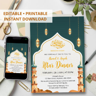Elegante Wasserfarbe Moschee-Minarette Iftar-Abend Einladung