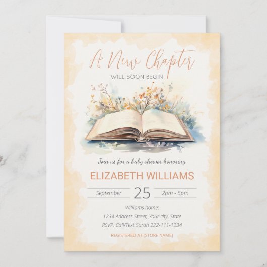 Elegante Wasserfarbe Neue Kapitel Kinderdusche Einladung (Vorderseite)