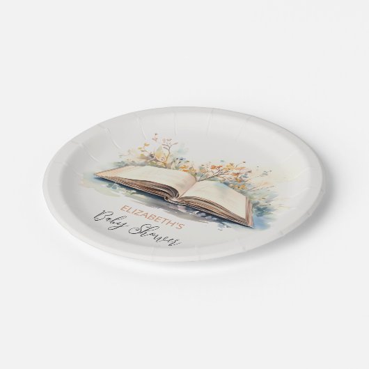 Elegante Wasserfarbe Neue Kapitel Kinderdusche Pappteller (Schrägansicht)