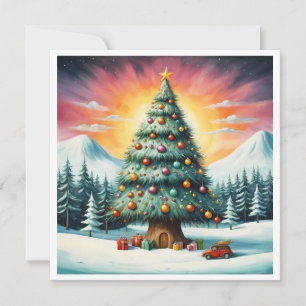 Elegante Wasserfarbe Non Foto Frohe Weihnachtsbaum Feiertagskarte