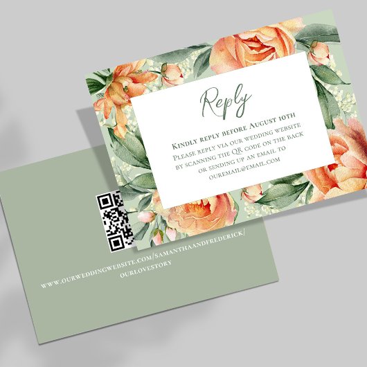 Elegante Wasserfarbe Peach Flora Hochzeit RSVP Karte