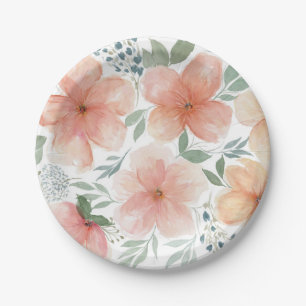 Elegante Wasserfarbe Peach Floral Pappteller