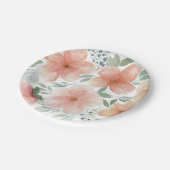 Elegante Wasserfarbe Peach Floral Pappteller (Schrägansicht)