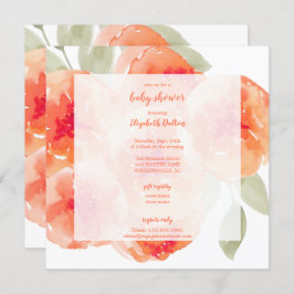 Elegante Wasserfarbe Peach Peonies Baby Dusche Einladung