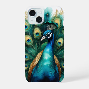 Elegante Wasserfarbe Pfauenfeder-Handyhülle iPhone 15 Hülle