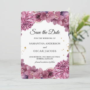 Elegante Wasserfarbe Pink & Lila Orchideen & Feige Save The Date