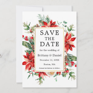 Elegante Wasserfarbe Poinsettie Blumengrün Save The Date