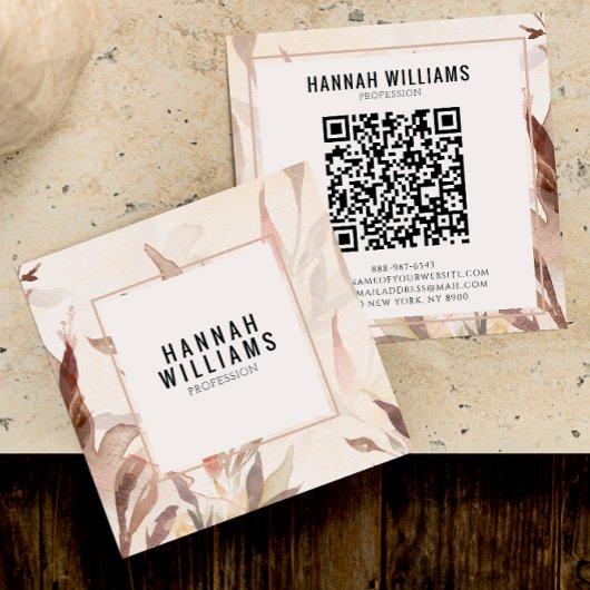 Elegante Wasserfarbe QR Code Terracotta Flora Quadratische Visitenkarte