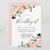 Elegante Wasserfarbe Rosa Blume Hochzeit Einladung (Vorne/Hinten)
