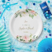 Elegante Wasserfarbe Rosa Blume Hochzeit Pappteller (Party)