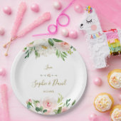 Elegante Wasserfarbe Rosa Blume Hochzeit Pappteller (Party)