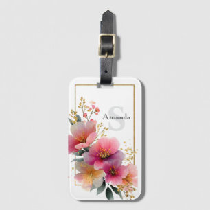 Elegante Wasserfarbe Rosa Blumenrinde mit Gold Gepäckanhänger