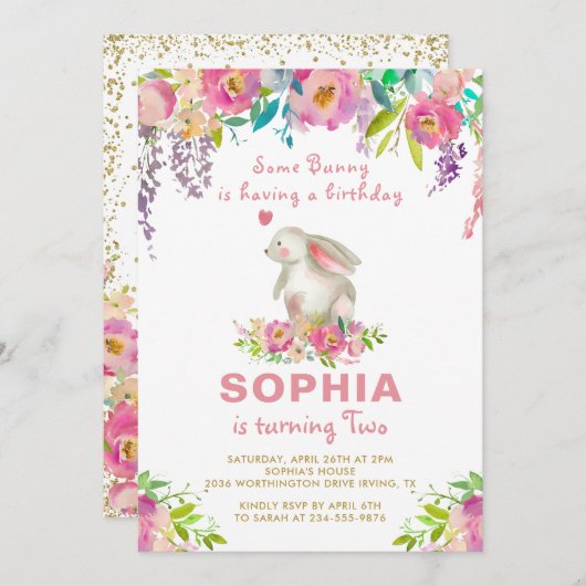 Elegante Wasserfarbe Rosa Blüte Ein sonniger Gebur Einladung (Vorne/Hinten)