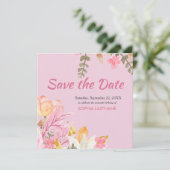 Elegante Wasserfarbe Rosa Blüte Save The Date (Stehend Vorderseite)