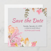 Elegante Wasserfarbe Rosa Blüte Save The Date (Vorne/Hinten)