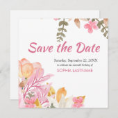 Elegante Wasserfarbe Rosa Blüte Save The Date (Vorne/Hinten)