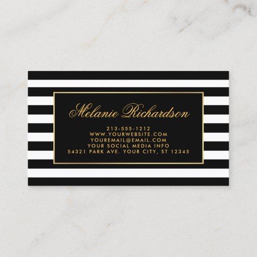 Elegante Wasserfarbe Rosa Blütenschwarz Streifen Visitenkarte (Rückseite)