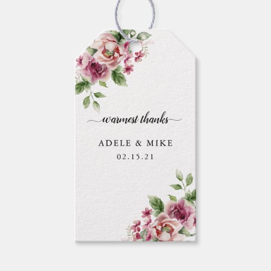 Elegante Wasserfarbe Rosa Bouquet Hochzeit Geschenkanhänger (Vorderseite)