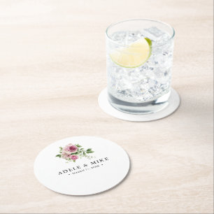 Elegante Wasserfarbe Rosa Bouquet Hochzeit Runder Pappuntersetzer