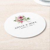 Elegante Wasserfarbe Rosa Bouquet Hochzeit Runder Pappuntersetzer (Angewinkelt)