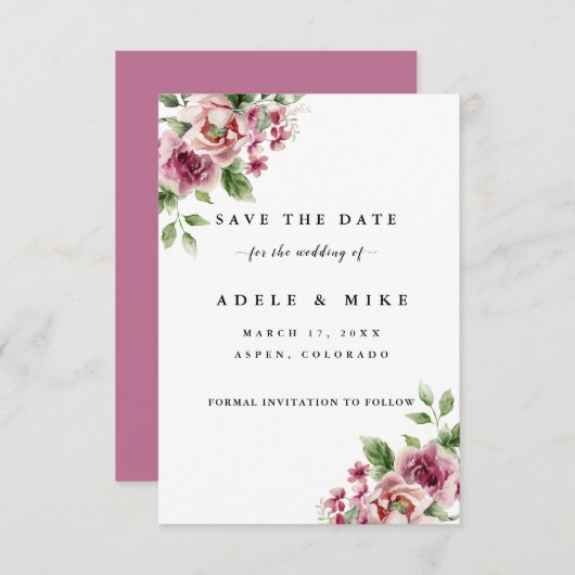 Elegante Wasserfarbe Rosa Bouquet Hochzeit Save The Date (Vorne/Hinten)