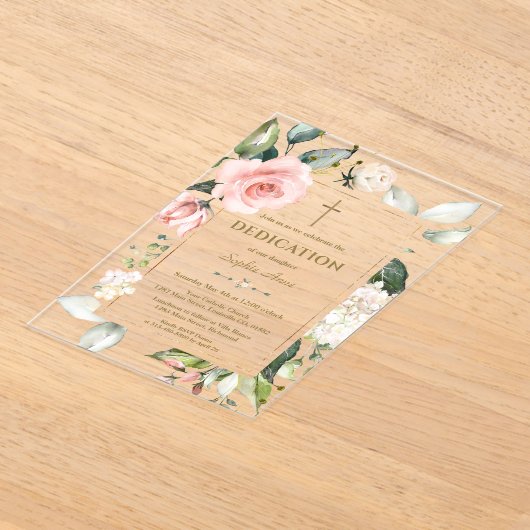 Elegante Wasserfarbe Rosa Creme Blume Dedication Acryleinladungen (Ablage )