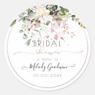 Elegante Wasserfarbe Rosa Eukalyptus Bridal Runder Aufkleber