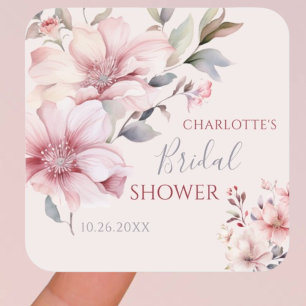 Elegante Wasserfarbe Rosa Floral-Brautparty Quadratischer Aufkleber