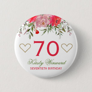 Elegante Wasserfarbe rosa Frühlingsblumen Geburtst Button