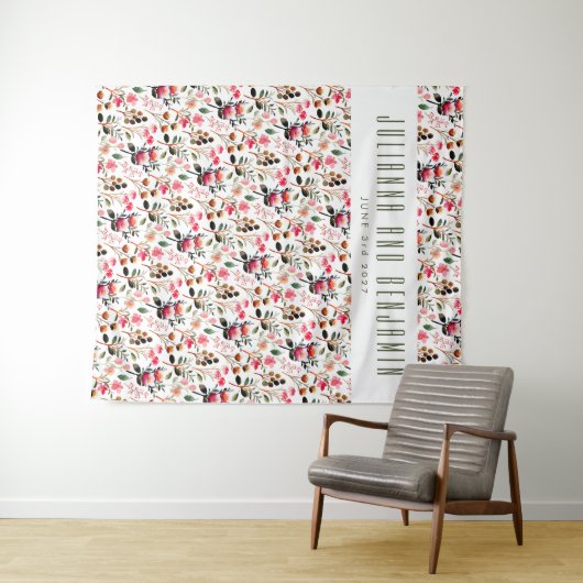 Elegante Wasserfarbe Rosa Grüne Gewohnte Hochzeit Wandteppich (Beispiel (Horizontal))