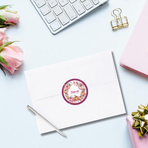 Elegante Wasserfarbe Rosa Kürbis Friendsgiving Runder Aufkleber