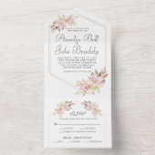 Elegante Wasserfarbe Rosa Lilien Hochzeit All In One Einladung (Innen Boden)