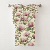 Elegante Wasserfarbe Rosa Magnolia Blume Badhandtuch Set (Insitu)