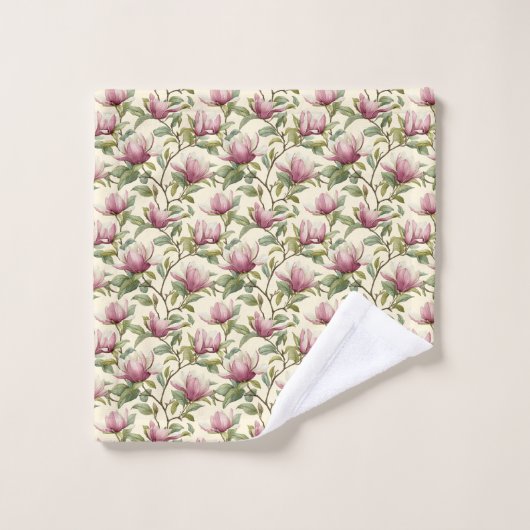 Elegante Wasserfarbe Rosa Magnolia Blume Badhandtuch Set (Waschlappen)